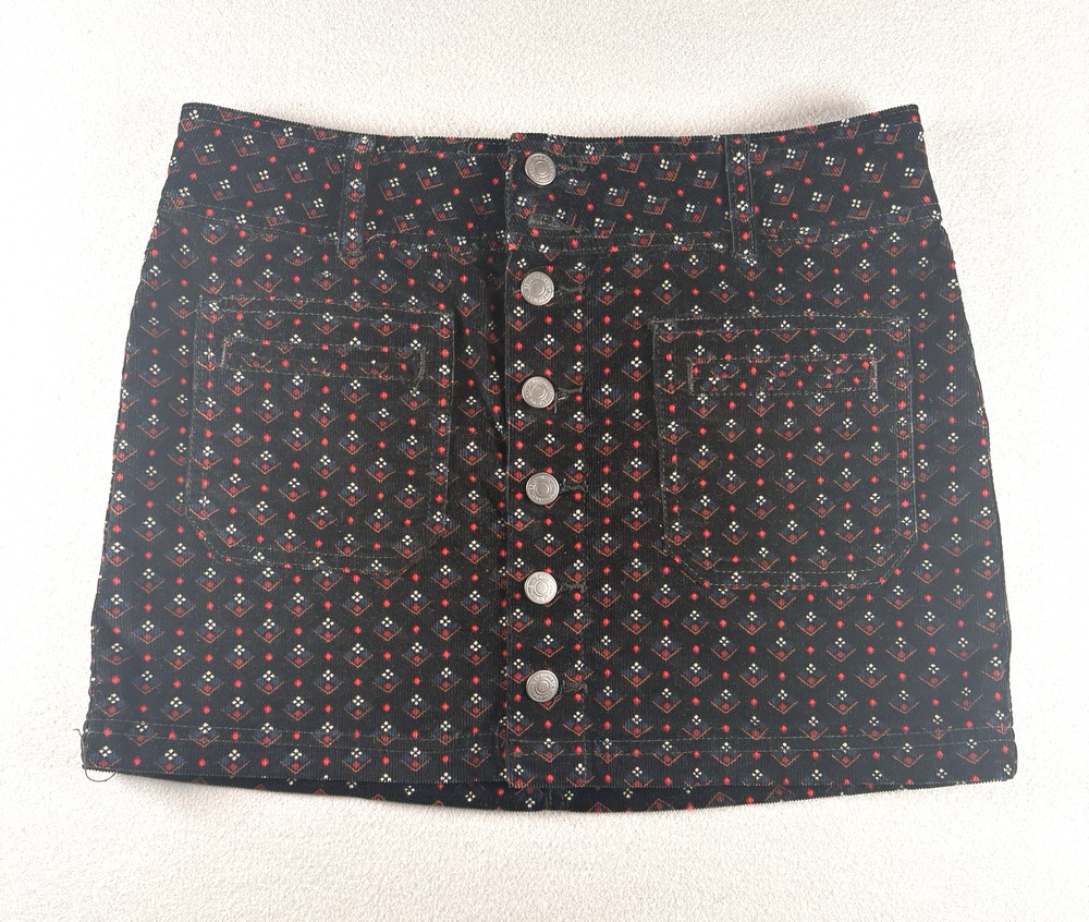 We The Free Joanie Corduroy Printed Snap Front Mini Skirt Size 27